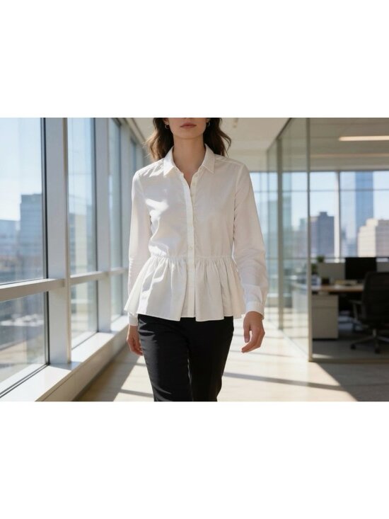 Tuckernuck Tops - Tuckernuck White Peplum Button Down Blouse Long Sleeve High Low Top Womens Sz S